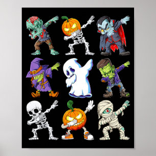 Dabbing Halloween Boys Skeleton Zombie Y Pumpkin Poster