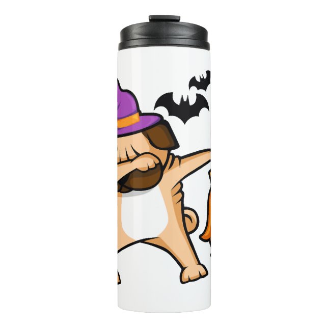 Dabbing Halloween Pug Dog Thermal Tumbler (Front)