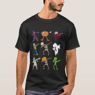 Dabbing Halloween Pumpkin Skeleton Zombie Scary Wi T-Shirt