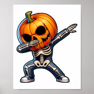 Dabbing Halloween Skeleton Boys Trick Treat Funny Poster