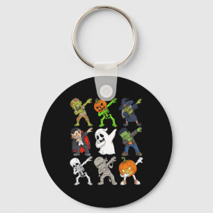 Dabbing Halloween Skeleton Zombie Scary Pumpkin Va Keychain