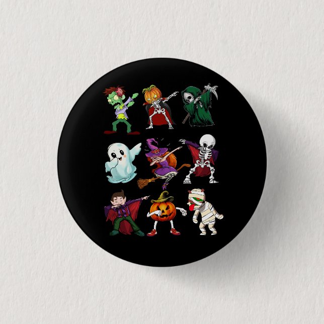 Dabbing Halloween Witch Skeleton Zombie Scary Pump 1 Inch Round Button (Front)