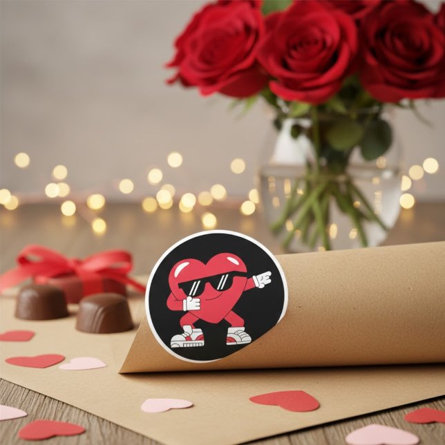 Dabbing Heart Funny Gifts Valentines Day Classic Round Sticker (Creator Uploaded)