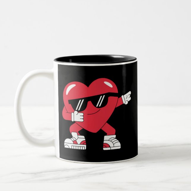 Dabbing Heart Funny Gifts Valentines Day Two-Tone Coffee Mug (Left)