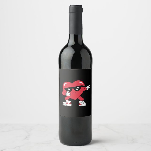 Dabbing Heart Funny Gifts Valentines Day Wine Label (Front)