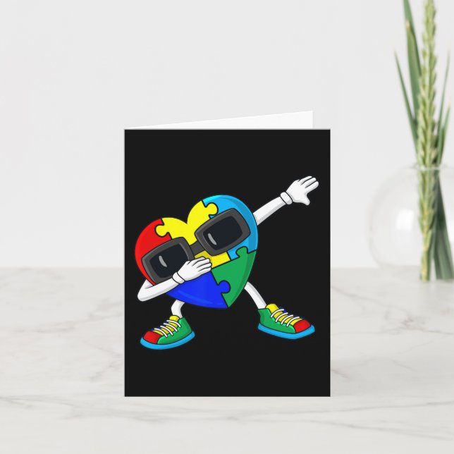 Dabbing Heart Puzzle Pieces Autism Dab Boys Girls  Card (Front)