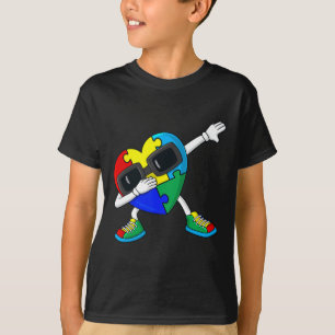 Dabbing Heart Puzzle Pieces Autism Dab Boys Girls  T-Shirt