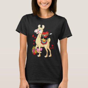 Dabbing Heart Sunglasses Riding Llama Farmer Valen T-Shirt
