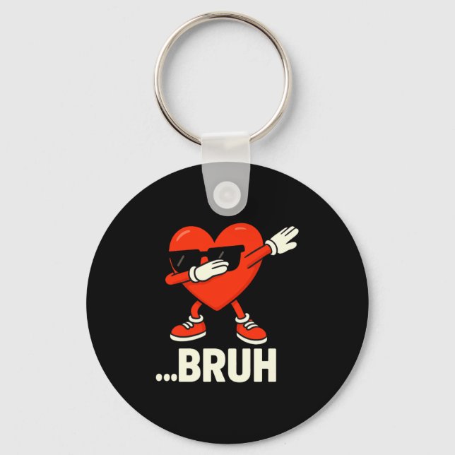 Dabbing Heart Sungles ...bruh Meme Funny Valentine Keychain (Front)