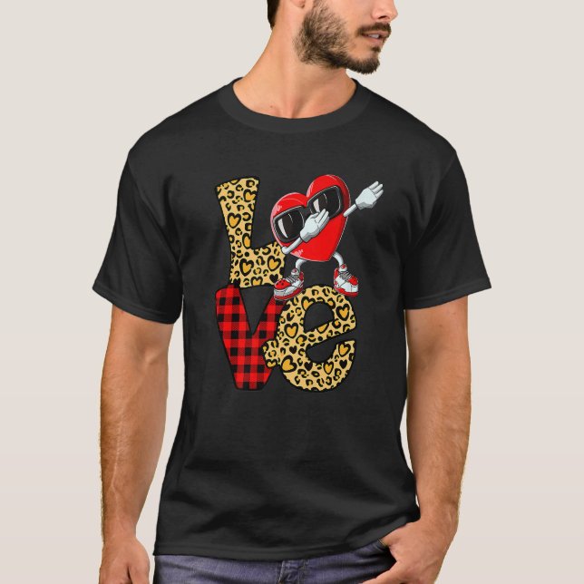 Dabbing Heart Valentines Love Leopard Plaid Couple T-Shirt (Front)