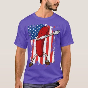 Dabbing Hot Dog American USA Flag 4th of July T-Shirt