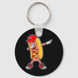 Dabbing Hot Dog T Shirt 4th Of July Hotdog Merica Keychain