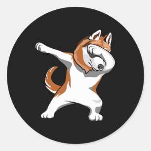 Dabbing Husky Huskies Dogs Pups Funny Dancing Classic Round Sticker