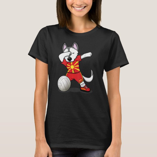 Dabbing Husky Macedonia Volleyball Fans   Macedoni T-Shirt (Front)