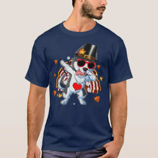 Dabbing Husky Thanksgiving Day Dog Pilgrim Boys Ki T-Shirt