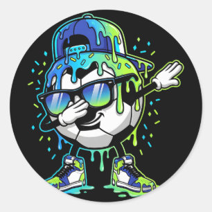 Dabbing Ice Cream Sprinkles Soccer Drip Boys Kids Classic Round Sticker