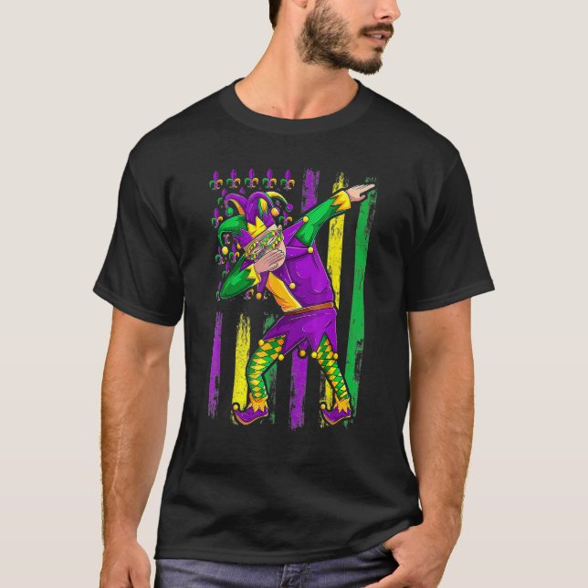 Dabbing Jester Mardi Gras Mask Flag Outfit For Men T-Shirt (Front)