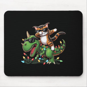 Dabbing Kitten Maine Coon On Xmas Lights Dinosaur Mouse Pad