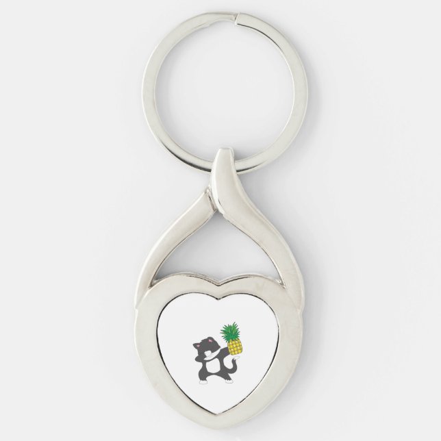 Dabbing Kitty Cat Pineapple Aloha Beach Hawaiian Keychain (Front)