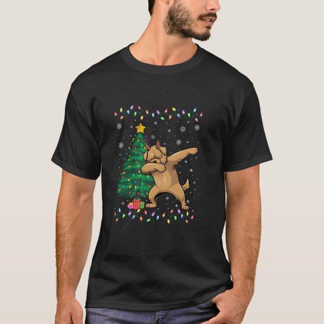 Dabbing Labradoodle Dog Xmas Tree Lights Ugly Chri T-Shirt (Front)