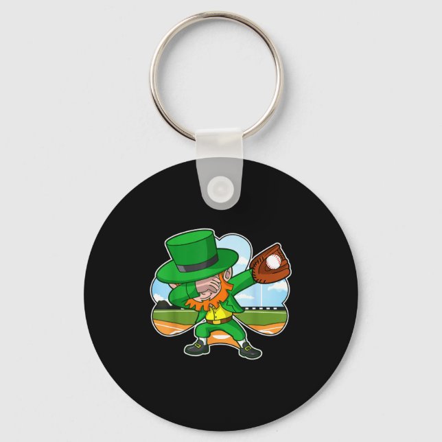 Dabbing Leprechaun Baseball St Patricks Day Irish  Keychain (Front)