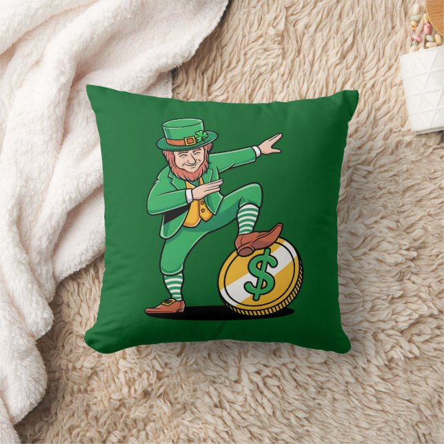 Dabbing Leprechaun Funny St Patrick's Day Throw Pillow (Blanket)