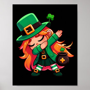 Dabbing Leprechaun Girl Funny Kids Girls St Patric Poster
