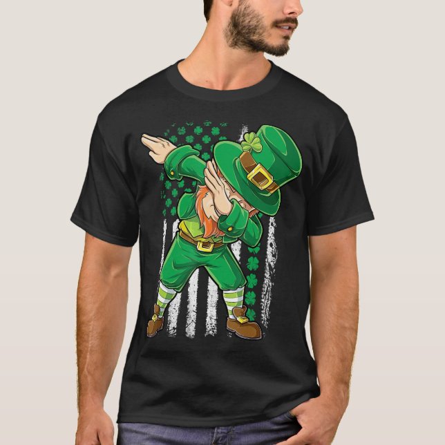 Dabbing Leprechaun Shirt Irish American Flag St (Front)