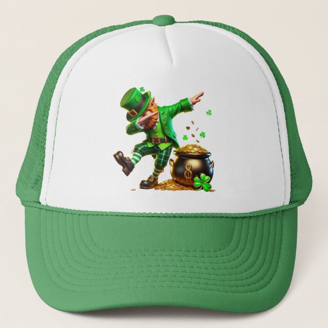 Dabbing Leprechaun St. Paddy's Day Pot of Gold Trucker Hat (Front)