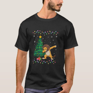 Dabbing Lion Xmas Tree Lights Ugly Christmas Sweat T-Shirt