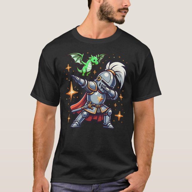 Dabbing Medieval Knight Dragon Funny Renaissance R T-Shirt (Front)