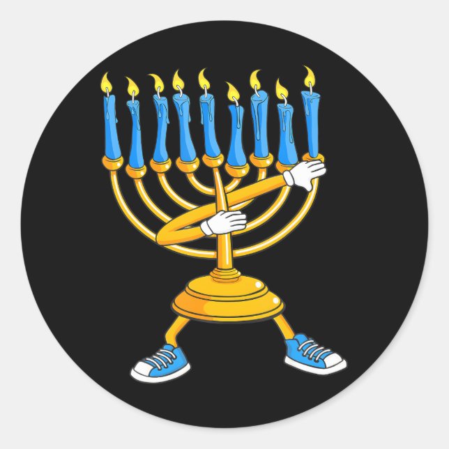 Dabbing Menorah Hanukkah Dancing Chanukah Girls Classic Round Sticker (Front)