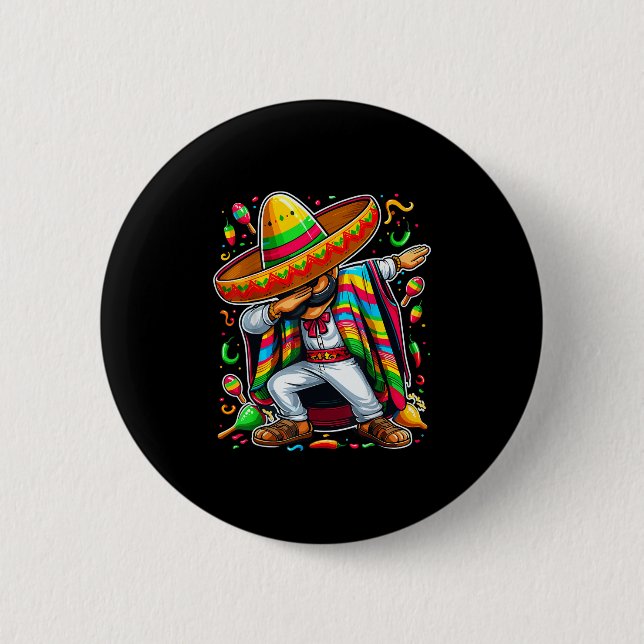 Dabbing Mexican Poncho Cinco De Mayo  2 Inch Round Button (Front)