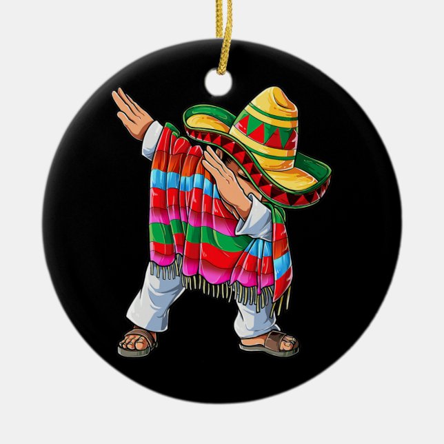 Dabbing Mexican Poncho Cinco De Mayo Boys Men Ceramic Ornament (Front)