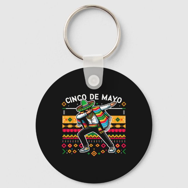 Dabbing Mexican Poncho Cinco De Mayo Fiesta 4  Keychain (Front)