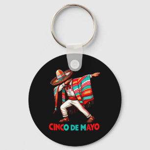 Dabbing Mexican Poncho Cinco De Mayo Fiesta Keychain