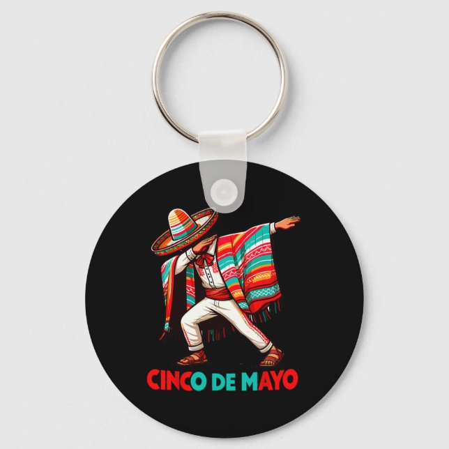 Dabbing Mexican Poncho Cinco De Mayo Fiesta  Keychain (Front)