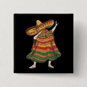 Dabbing Mexican Poncho Cinco De Mayo Fiesta Party 2 Inch Square Button