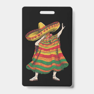 Dabbing Mexican Poncho Cinco De Mayo Fiesta Party Badge