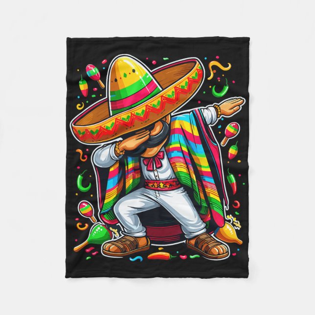 Dabbing Mexican Poncho Cinco De Mayo  Fleece Blanket (Front)