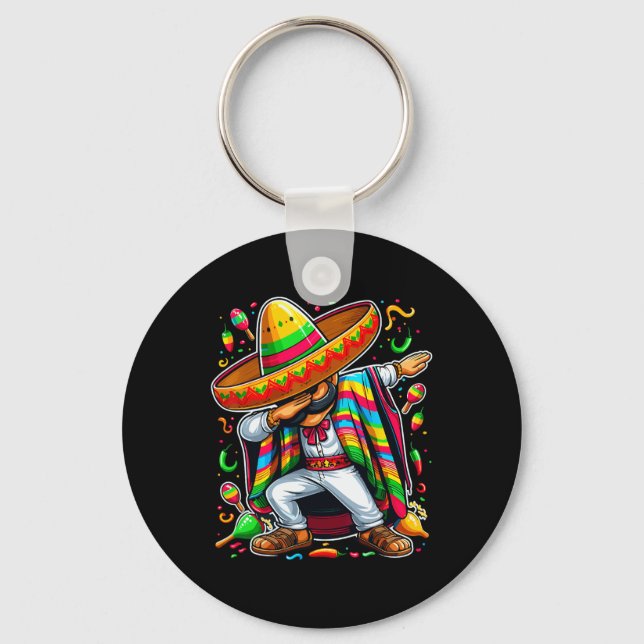 Dabbing Mexican Poncho Cinco De Mayo  Keychain (Front)