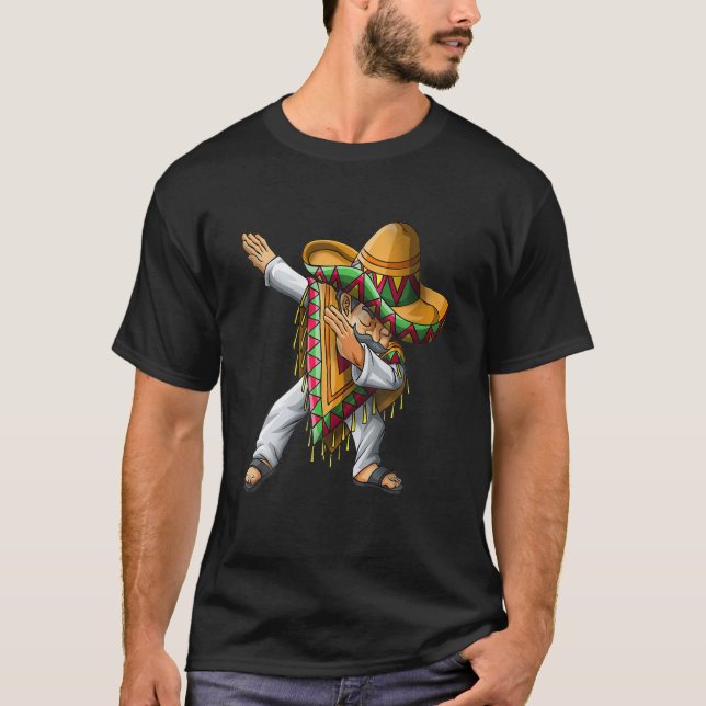Dabbing Mexican Poncho Sombrero Dab Cinco De Mayo T-Shirt (Front)