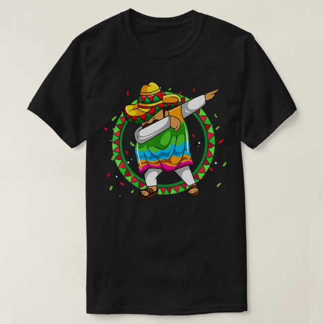 Dabbing Mexican Poncho Sombrero Funny Cinco De May T-Shirt (Design Front)