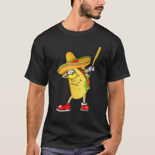 Dabbing Mexican Taco Playing Softball Funny Cinco T-Shirt