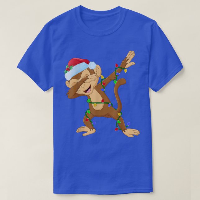 Dabbing Monkey Xmas Lights Funny Santa Monkey Chri T-Shirt (Design Front)