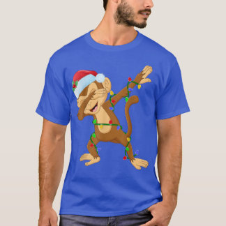 Dabbing Monkey Xmas Lights Funny Santa Monkey Chri T-Shirt