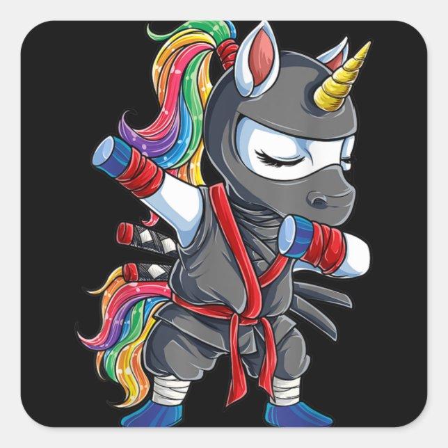Dabbing Ninja Unicorn Square Sticker (Front)