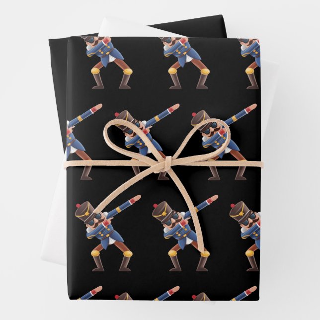 Dabbing Nutcracker Christmas Holiday Wrapping Paper Sheet (In situ)