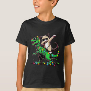 Dabbing Oriental Shorthair On Xmas Lights Dinosaur T-Shirt