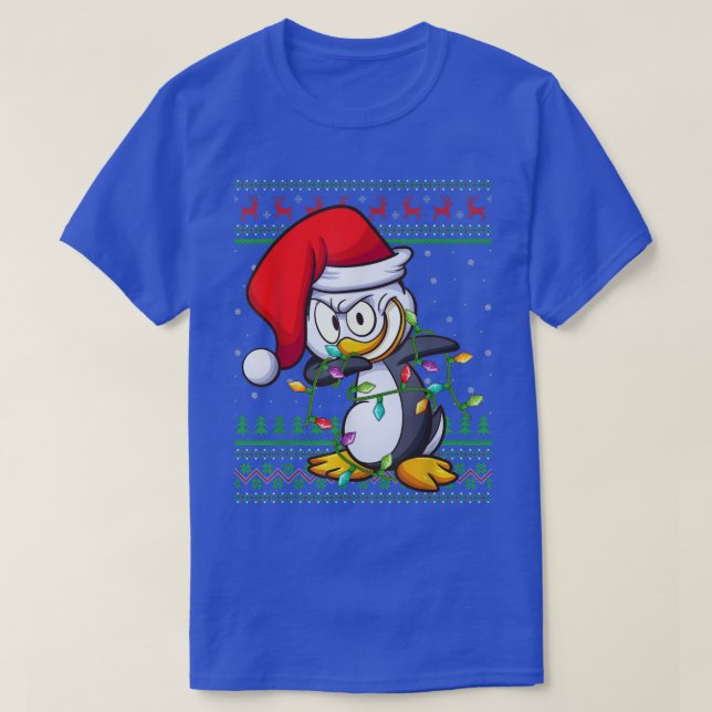 Dabbing Penguin Bird Xmas Lights Ugly Penguin Chri T-Shirt (Design Front)